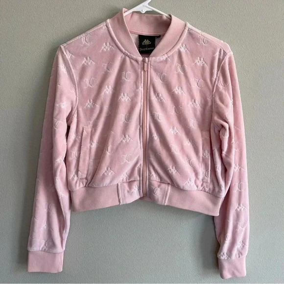 Kappa x Juicy Couture Light Pink Velour Jacket Embossed Bomber Style Pocket XS - Picture 1 of 12